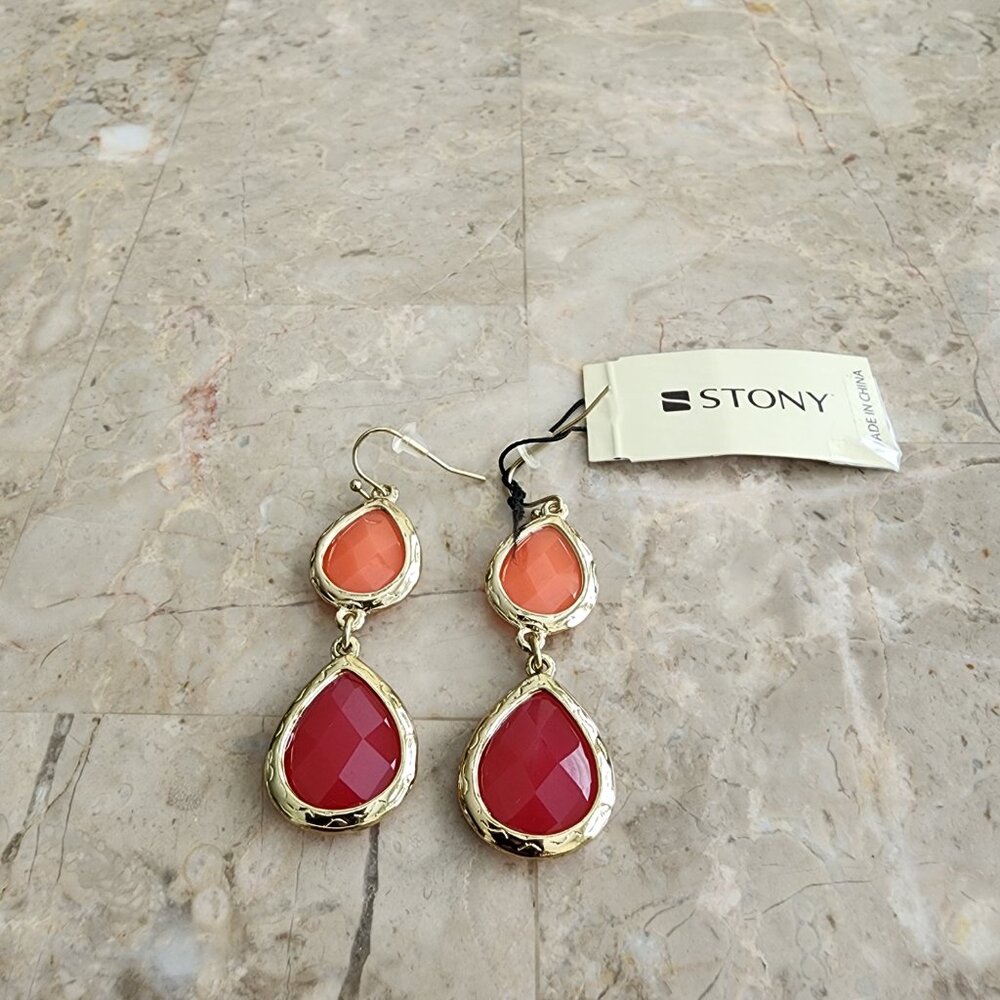 Stony Orange and Pink Drop Earrings - Picture 2 of 6